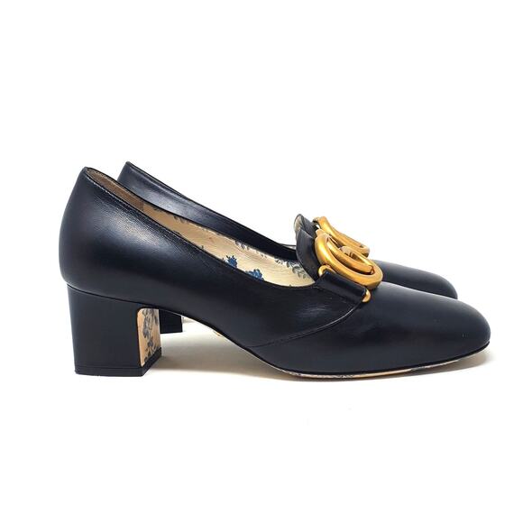 Gucci GG Marmont Victoire Pumps Interlock Leather Black 525333 Size 36.5 US 6.5 - Picture 4 of 13